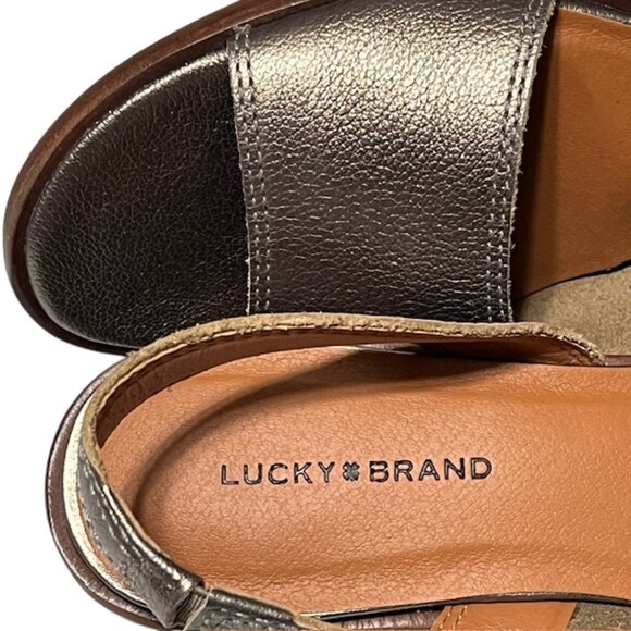 LUCKY BRAND Safello Leather d'Orsay Pewter Asymmetric Slingback Sandals  Size 9 - Picture 2 of 15